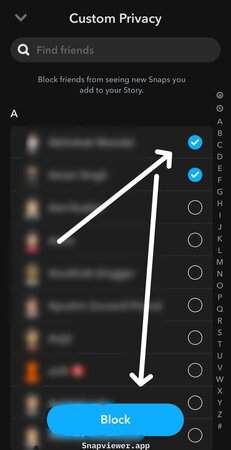 Selecting friends to block from story