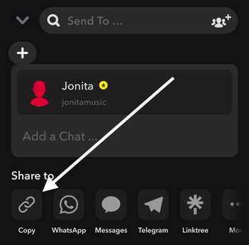 Snapchat profile copy link option